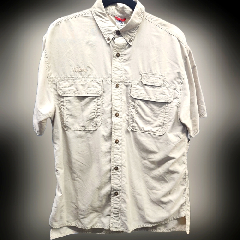 VF Solutions Boy Scout Mens Size M Shirt Beige Short Sleeve Vented Button Up BSA